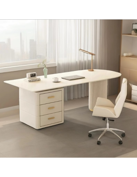 Cream Style Lightweight Rock Slab Computer Desk